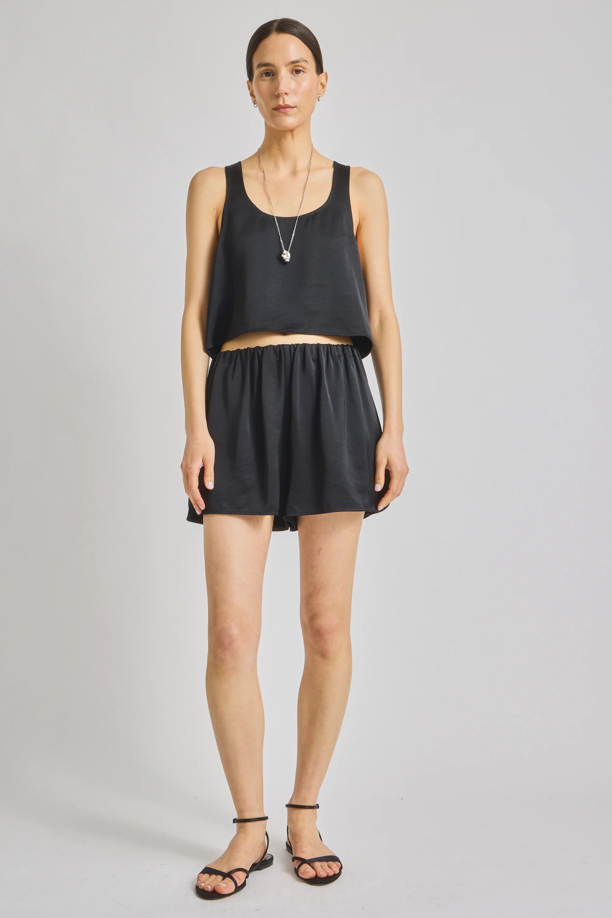 Lodi Cropped Tank Black and Paige Pull-on Short full body front