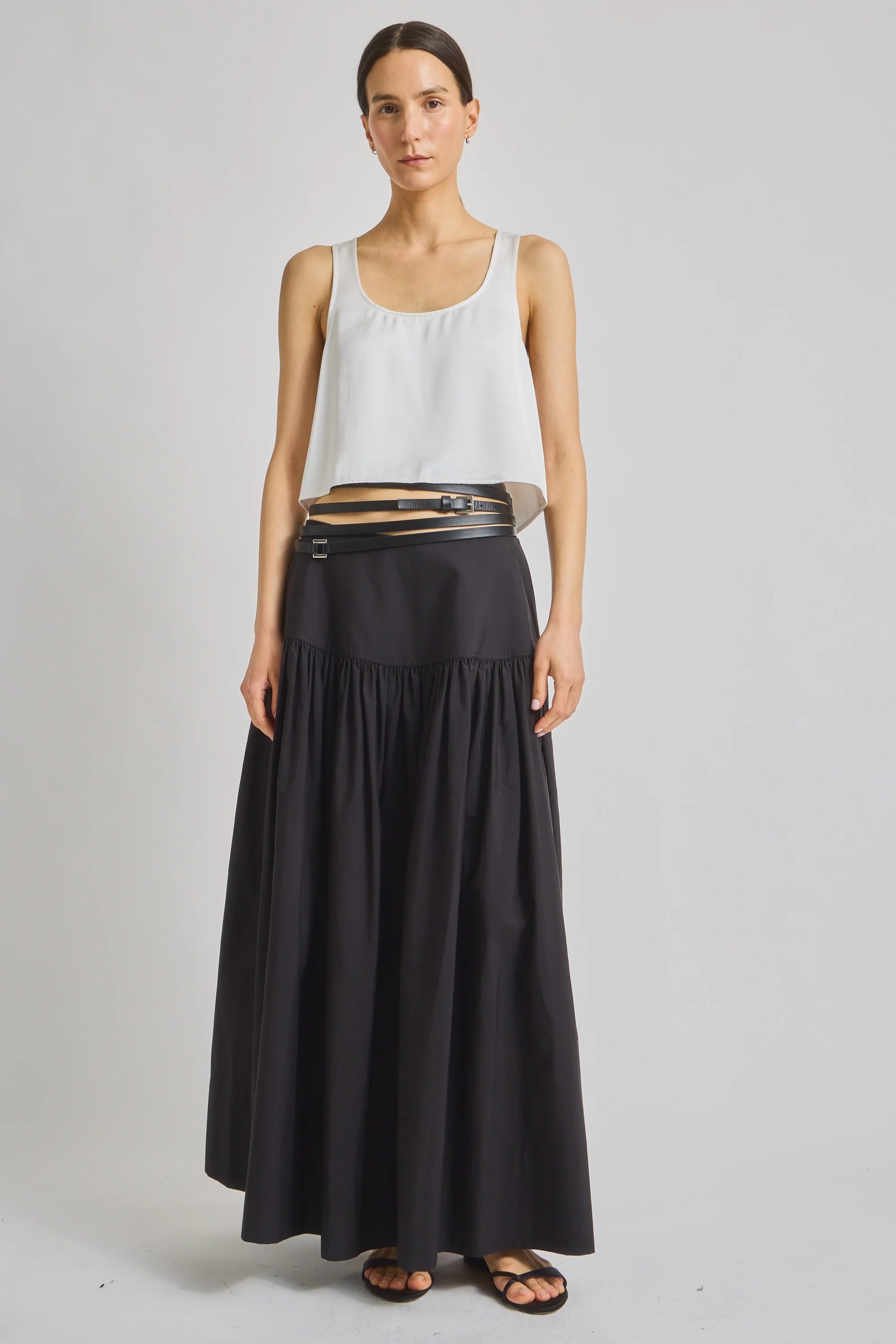 Lodi Cropped Tank White with black maxi skirt