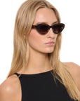 Sasha Sunglasses Maple on model with average, square face shape