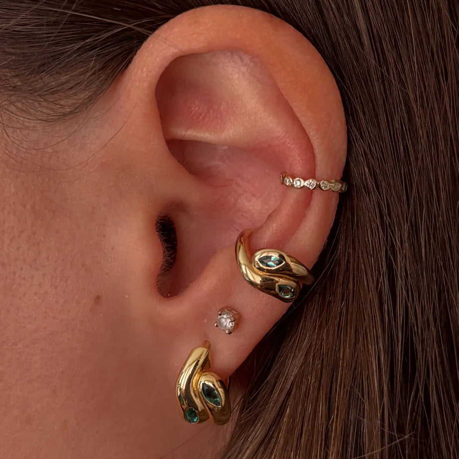 Cosimo Hoop Earrings Emerald in ear, bottom hole