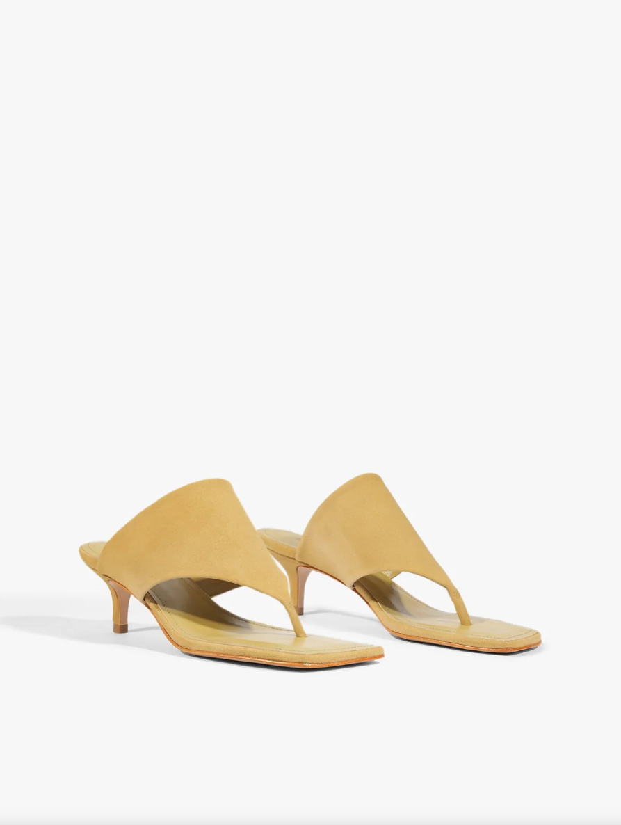Sage Suede Stiletto Sandal side by side
