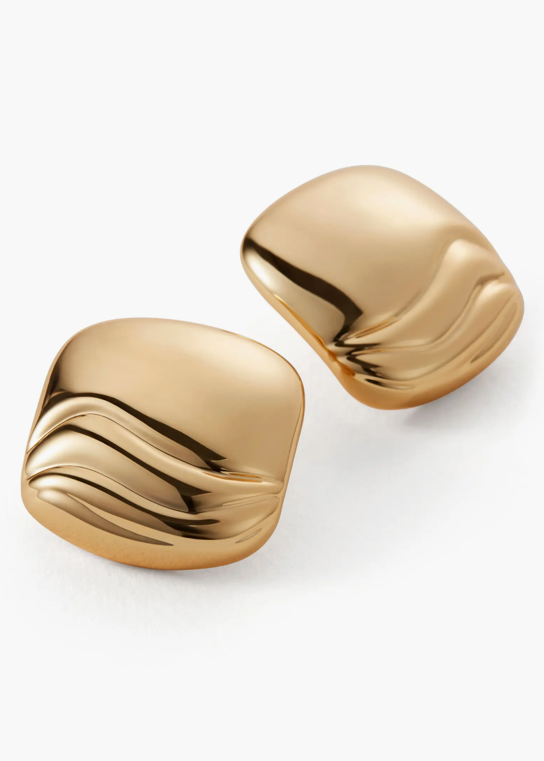 Rue Earrings Gold side by side