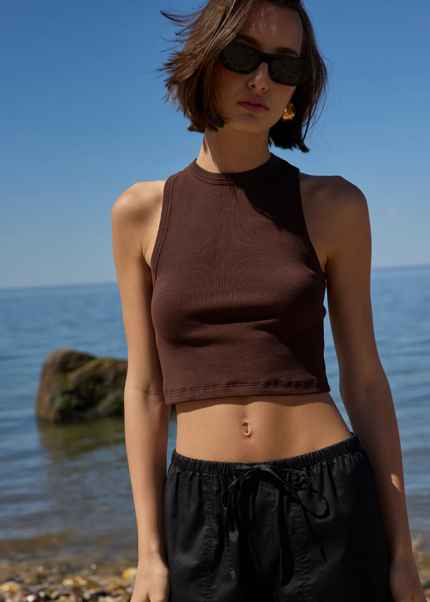 The Cropped Not So Basic Tank in Chocolate front