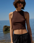The Cropped Not So Basic Tank in Chocolate front