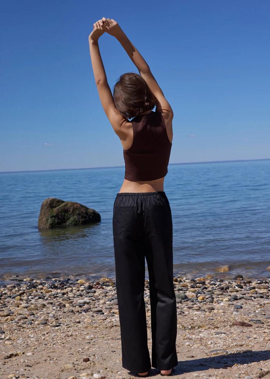 The Cropped Not So Basic Tank in Chocolate full body back