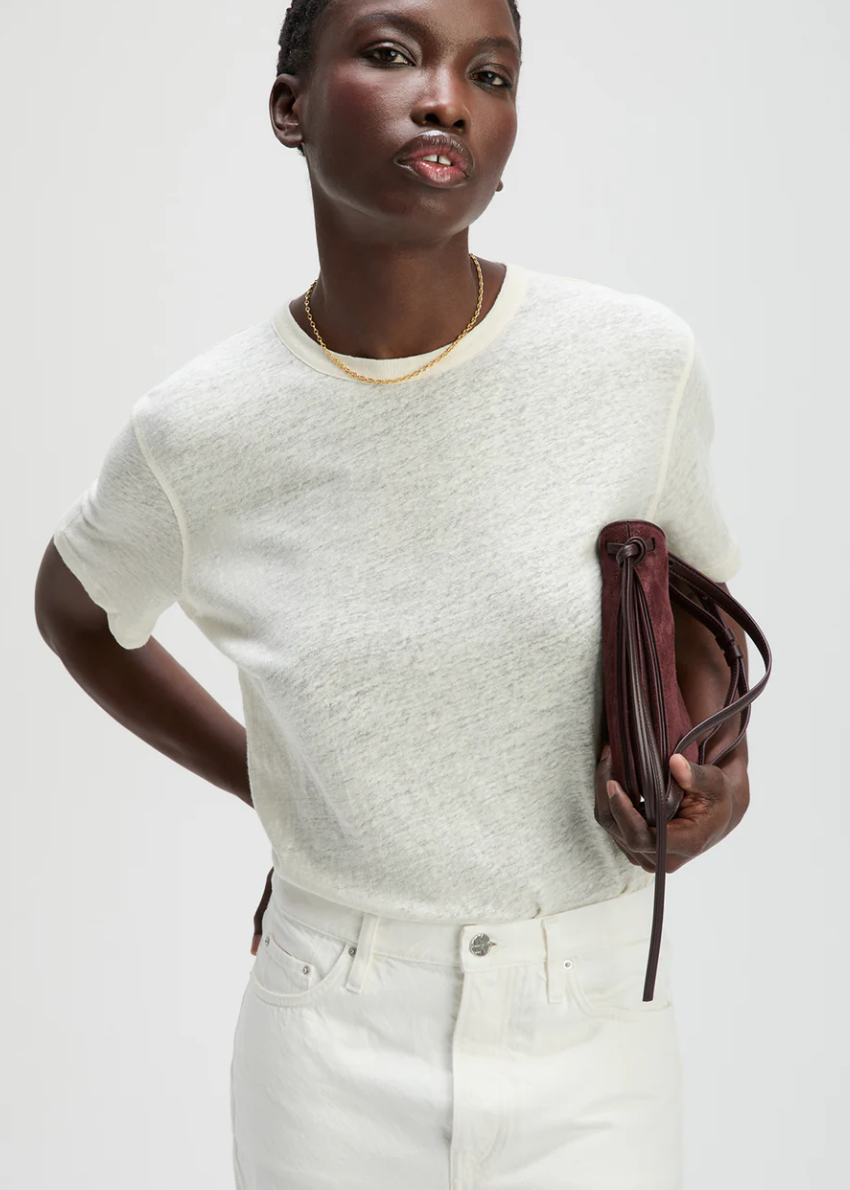 The Linen Perfect Tee In Cream close up front