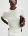 The Linen Perfect Tee In Cream close up front