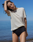 The Linen Perfect Tee In Cream front