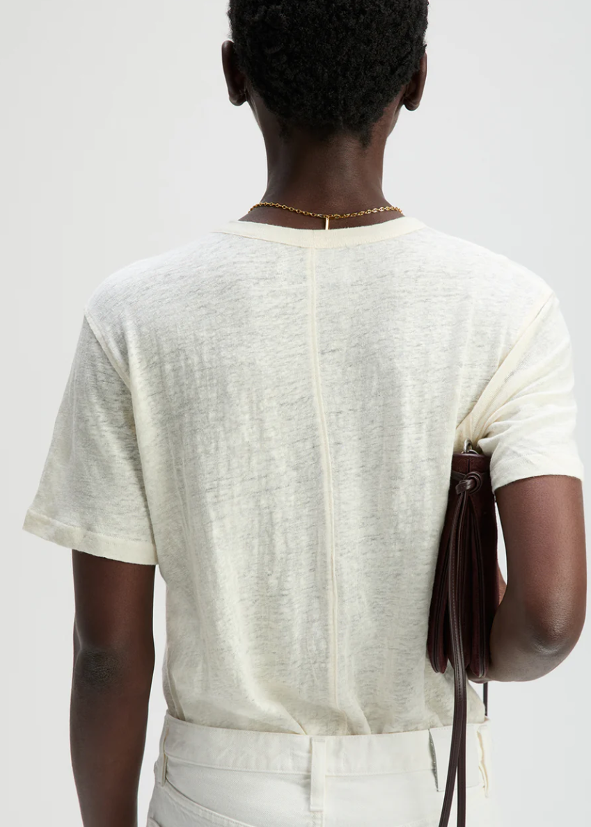 The Linen Perfect Tee In Cream close up back