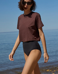 The Cropped Perfect Tee in Chocolate front/side