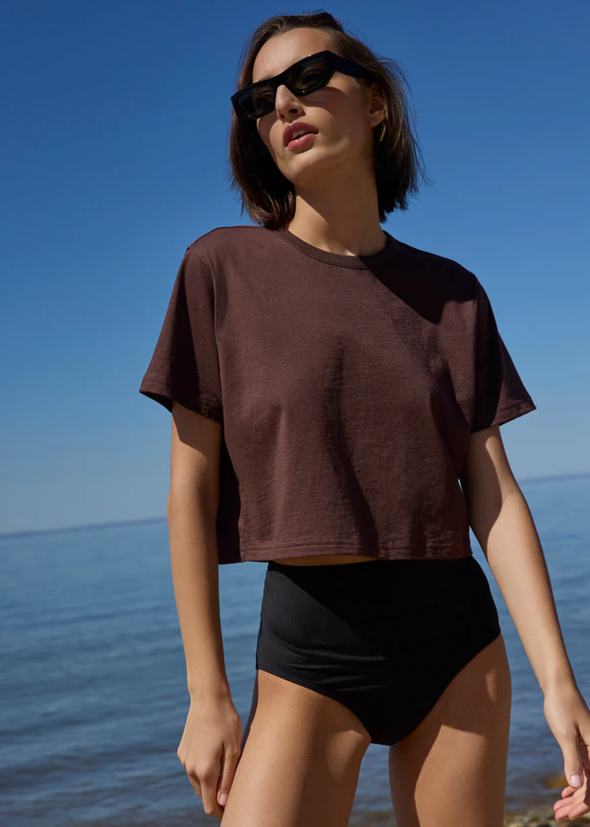 The Cropped Perfect Tee in Chocolate front