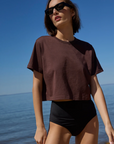 The Cropped Perfect Tee in Chocolate front
