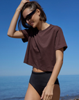 The Cropped Perfect Tee in Chocolate side view
