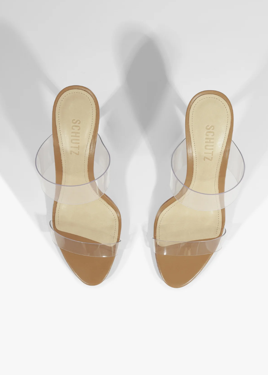 Ariella Clear Strap Heel in Brown top view