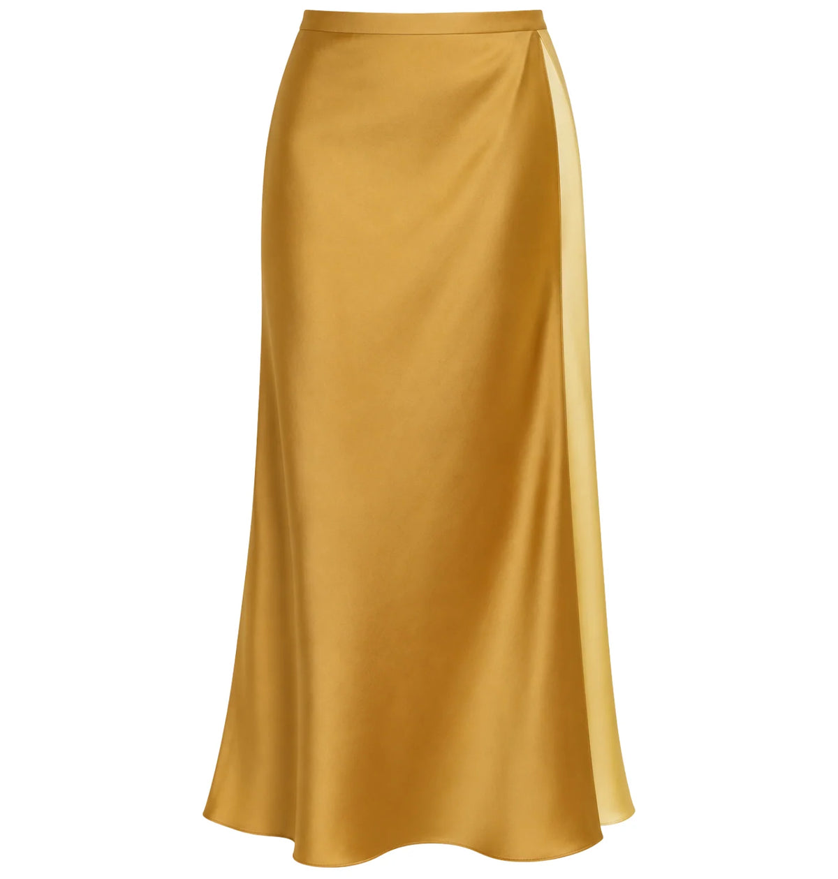 gold color maxi skirt on a white background