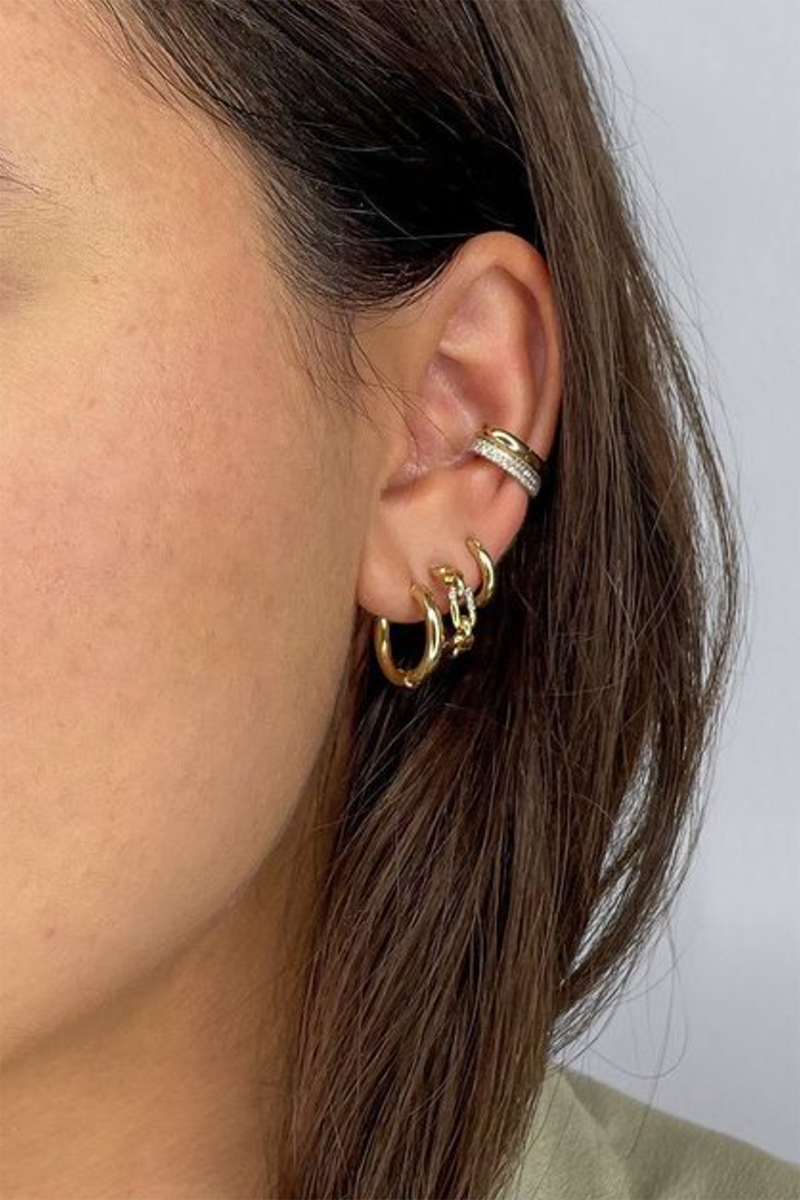 Adina Reyter Gold Huggie Hoops On Ear