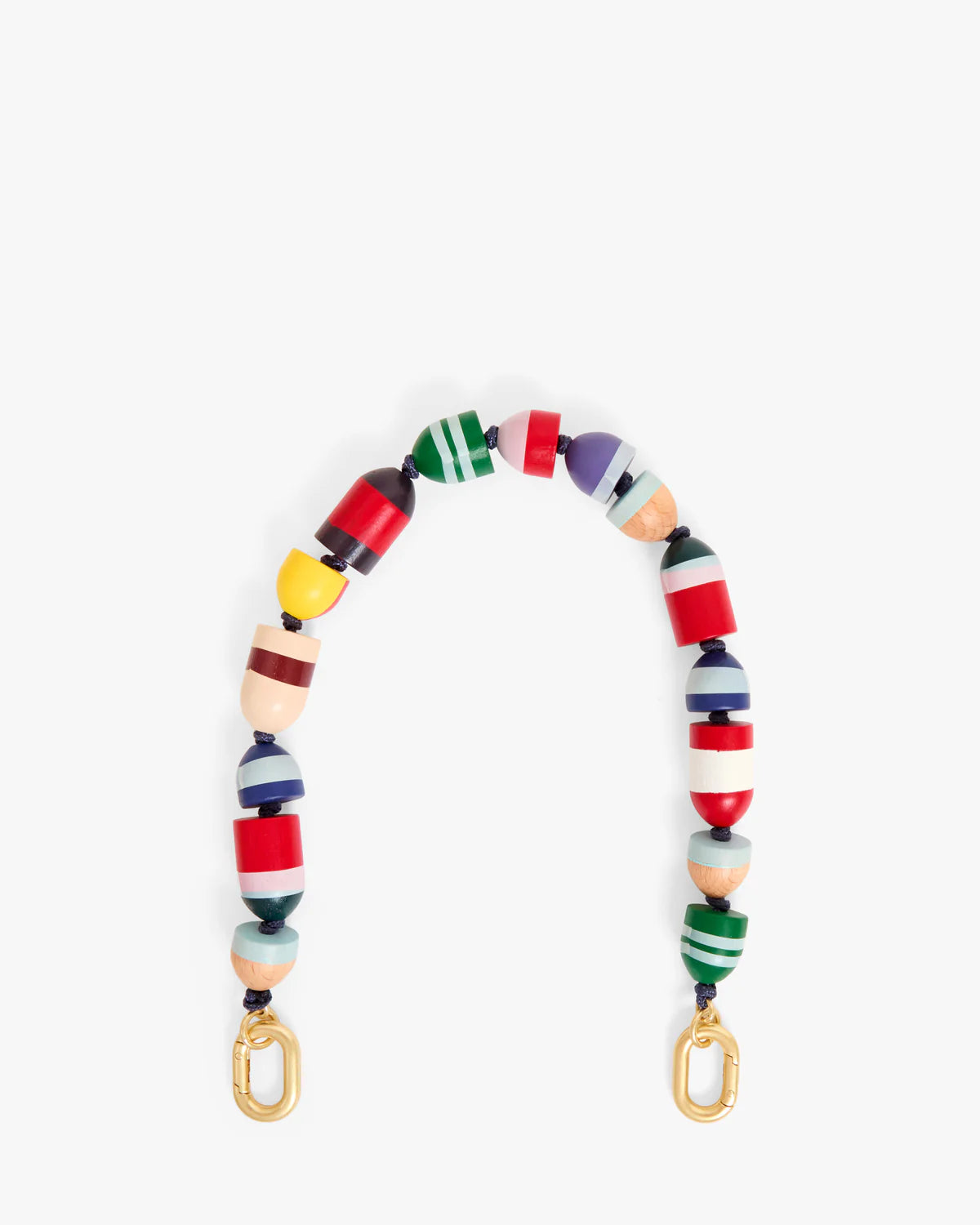 Colorful beaded keychain with gold clasp on a white background
