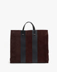 Simple Tote in Truffle Suede with Racing Stripes