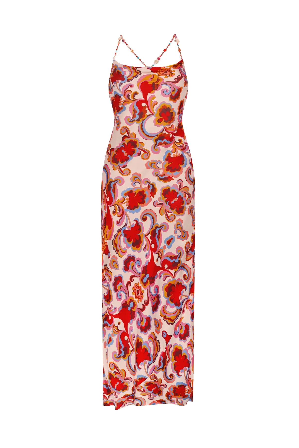 Colorful floral patterned dress on a white background