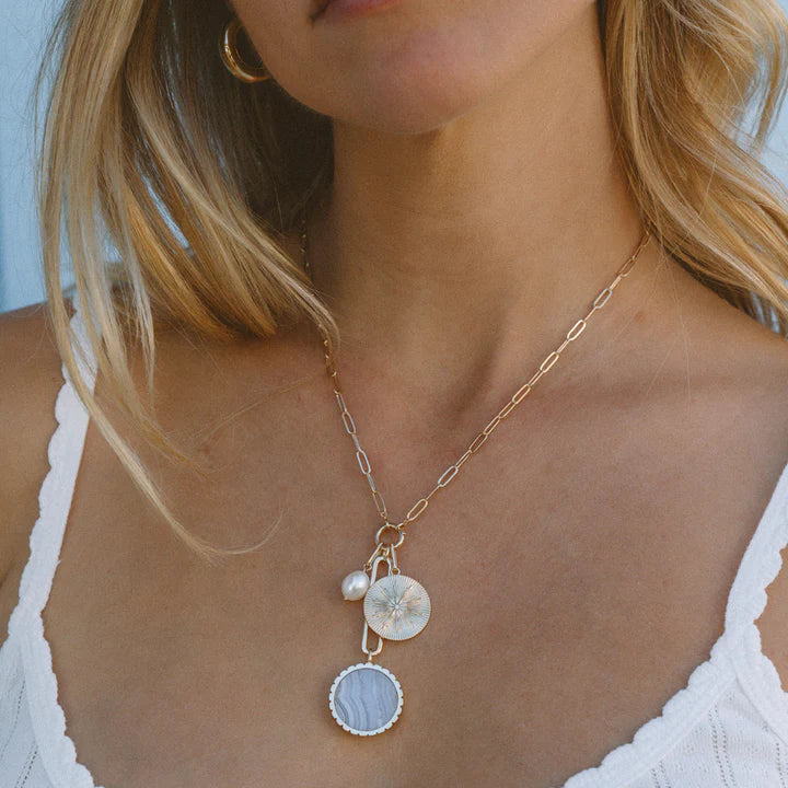 Solario Sundial Blue Lace Necklace on model