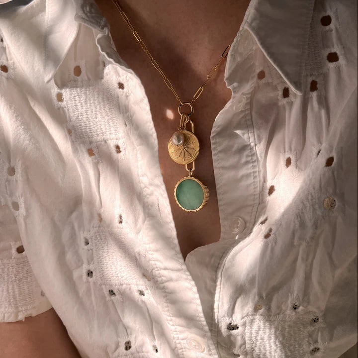 Solario Sundial Chrysoprase Necklace on model
