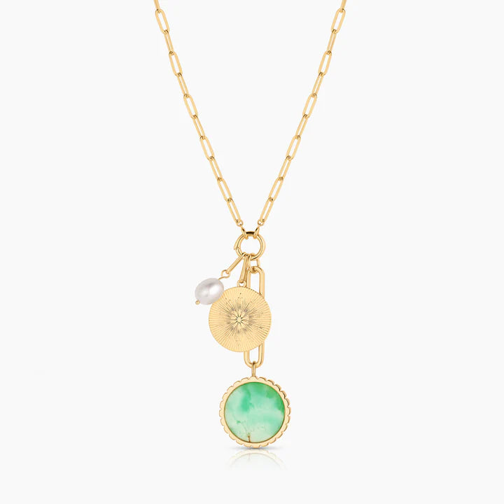 Solario Sundial Chrysoprase Necklace close up charms