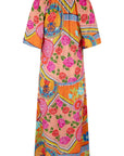 Colorful dress with floral pattern on a white background, back