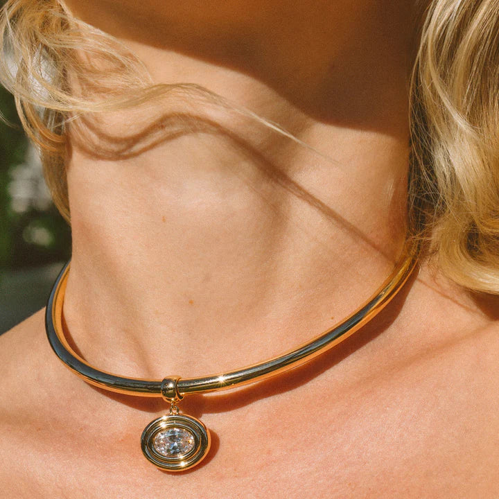 Starlet Oval Choker Necklace close up on model