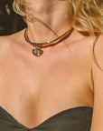 Starlet Oval Choker Necklace on model with strapless top
