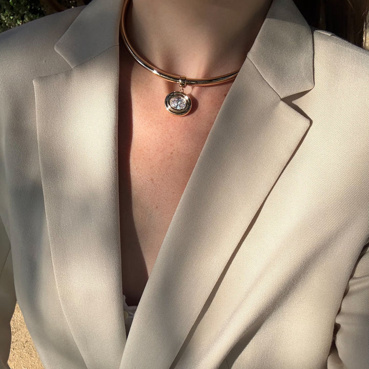 Starlet Oval Choker Necklace on model with blazer