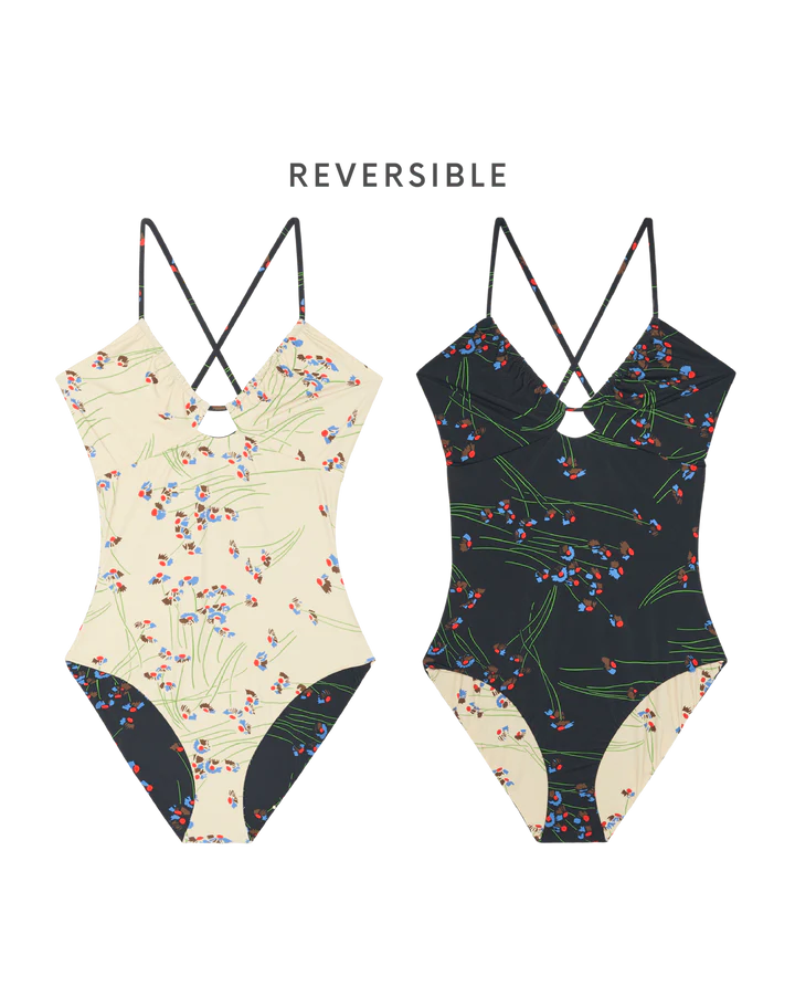 The Reversible Keyhole One-Piece both sides laid flat