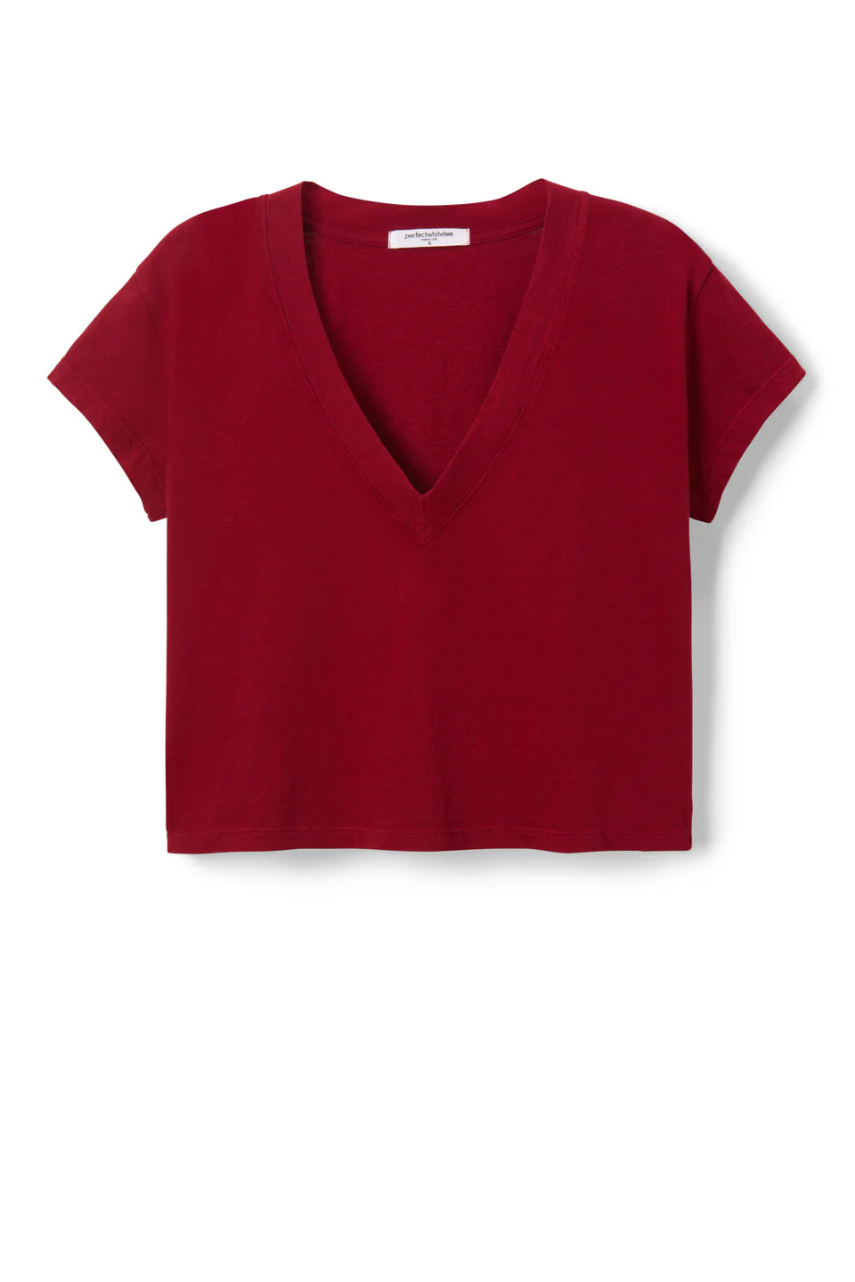 Red v-neck t-shirt on a white background product front view