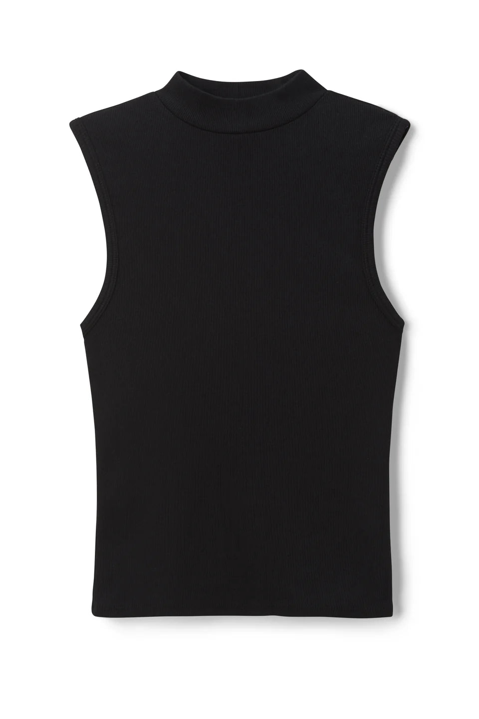 Black sleeveless top on a white background front product view