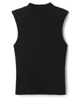 Black sleeveless top on a white background front product view
