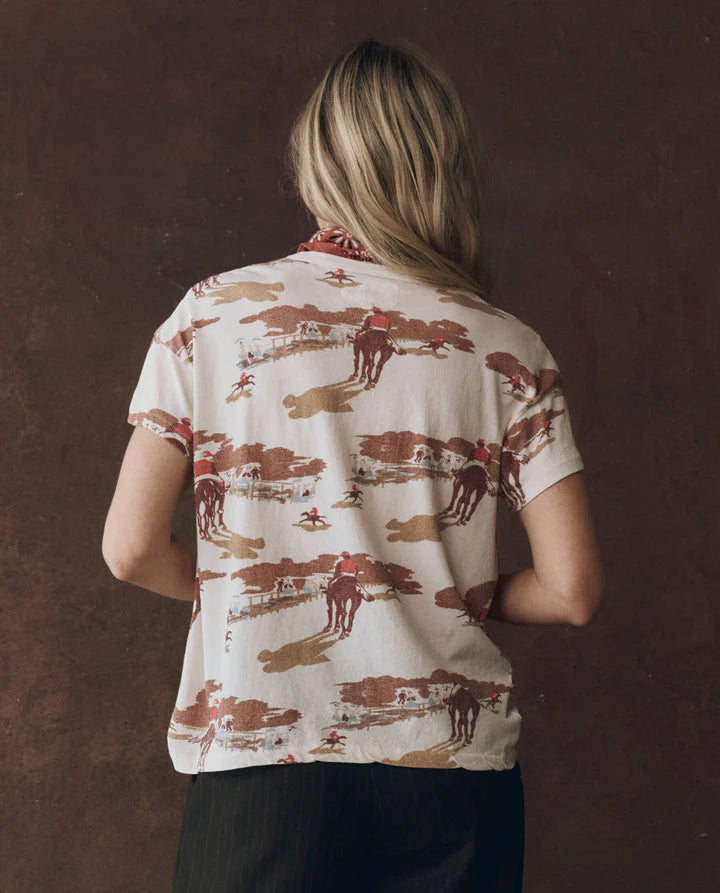 The Boxy Crew Tee in riding horses print back