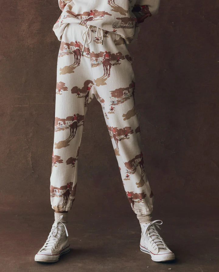 The Stadium Sweatpant in riding horses print front