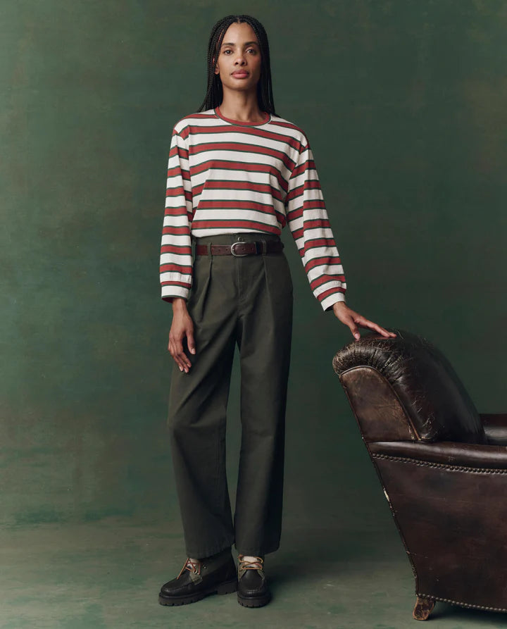 The Campus Crew Cream and Bridle Stripe full body