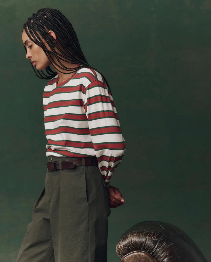The Campus Crew Cream and Bridle Stripe side