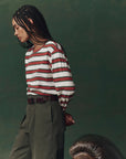 The Campus Crew Cream and Bridle Stripe side