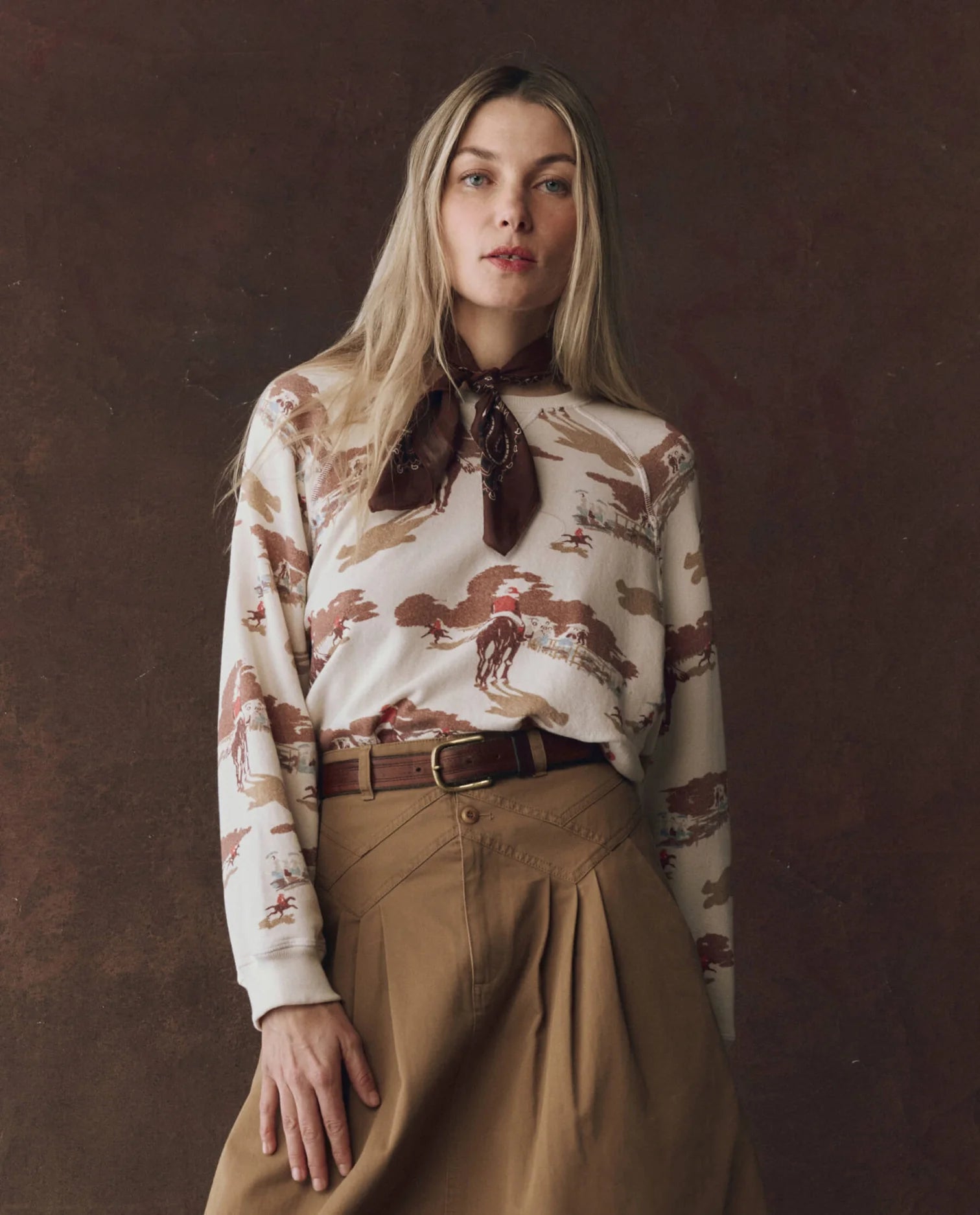 The Slouch Sweatshirt Riding Horses Print front