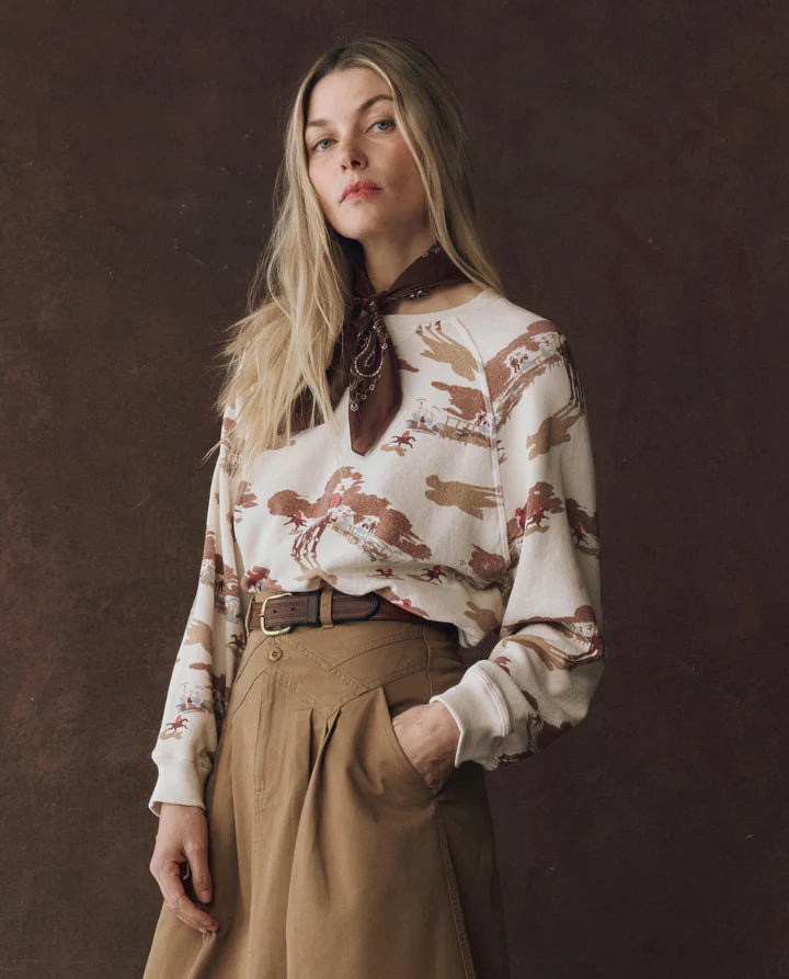 The Slouch Sweatshirt Riding Horses Print side/front view