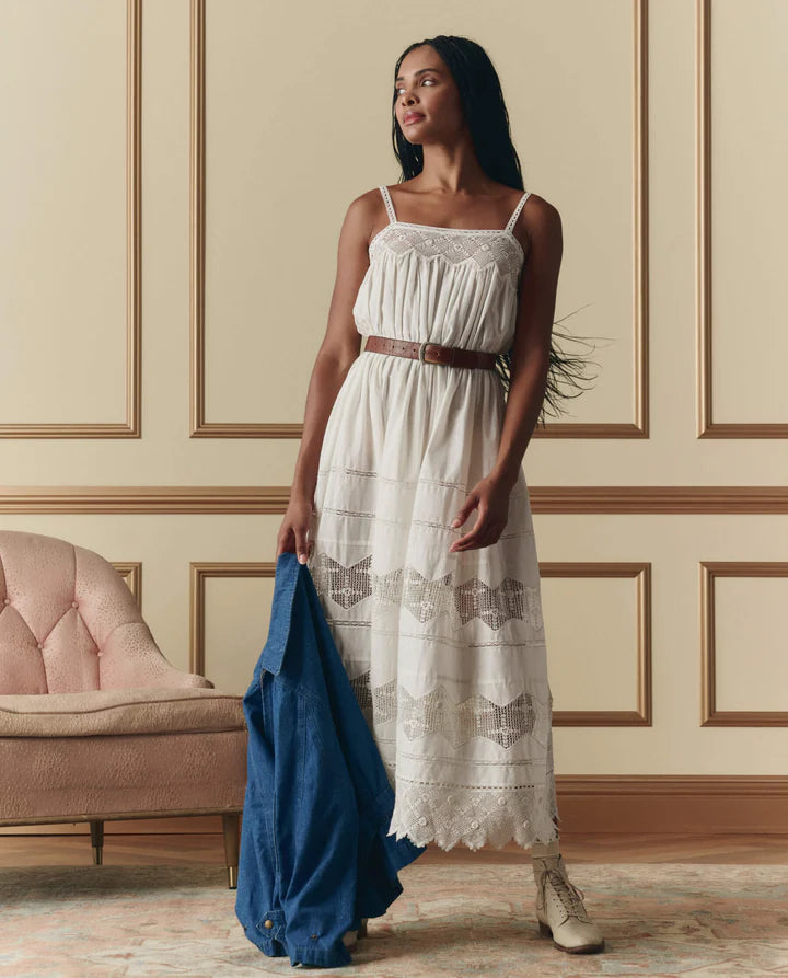 The Rosette Crochet Dress belted