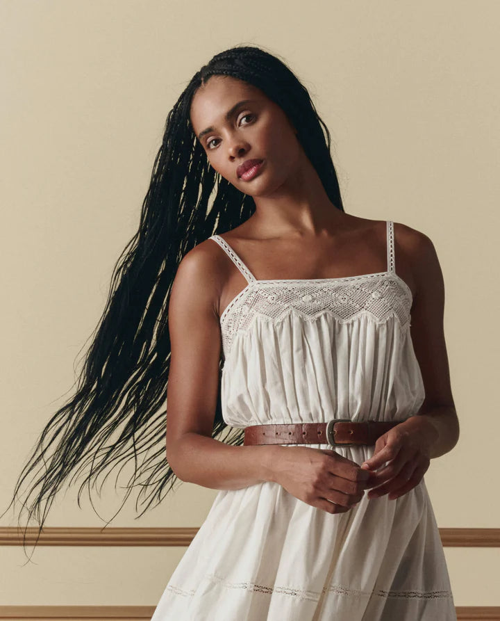 The Rosette Crochet Dress close up front with belt