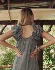The Ruffle Coverup Black and Cream Check close up back