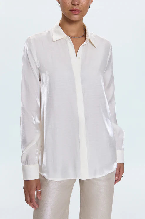 White shirt worn by a person on a white background