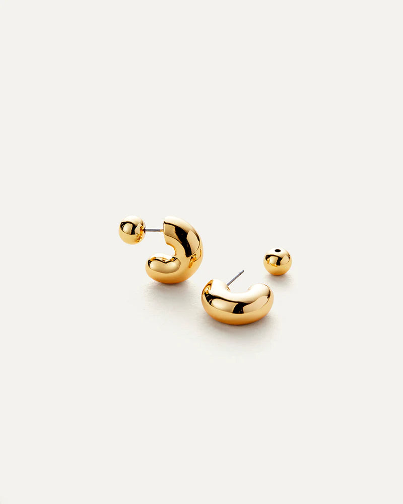 Tome Hoops Small close up on white background with one earring backing off