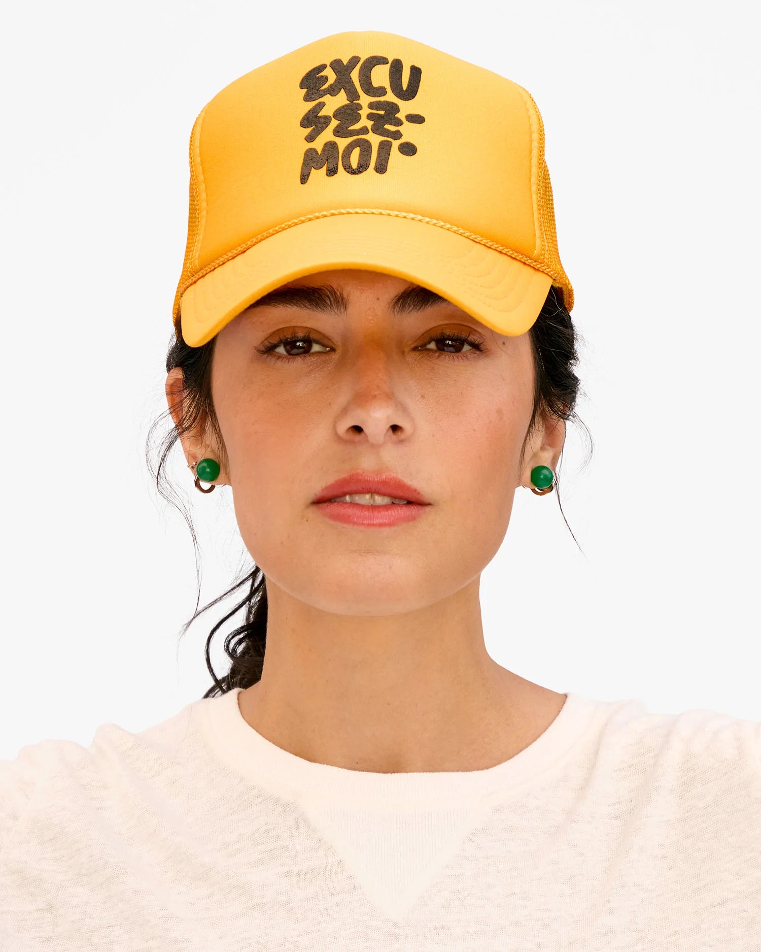 Trucker Hat Marigold Excusez Moi on model