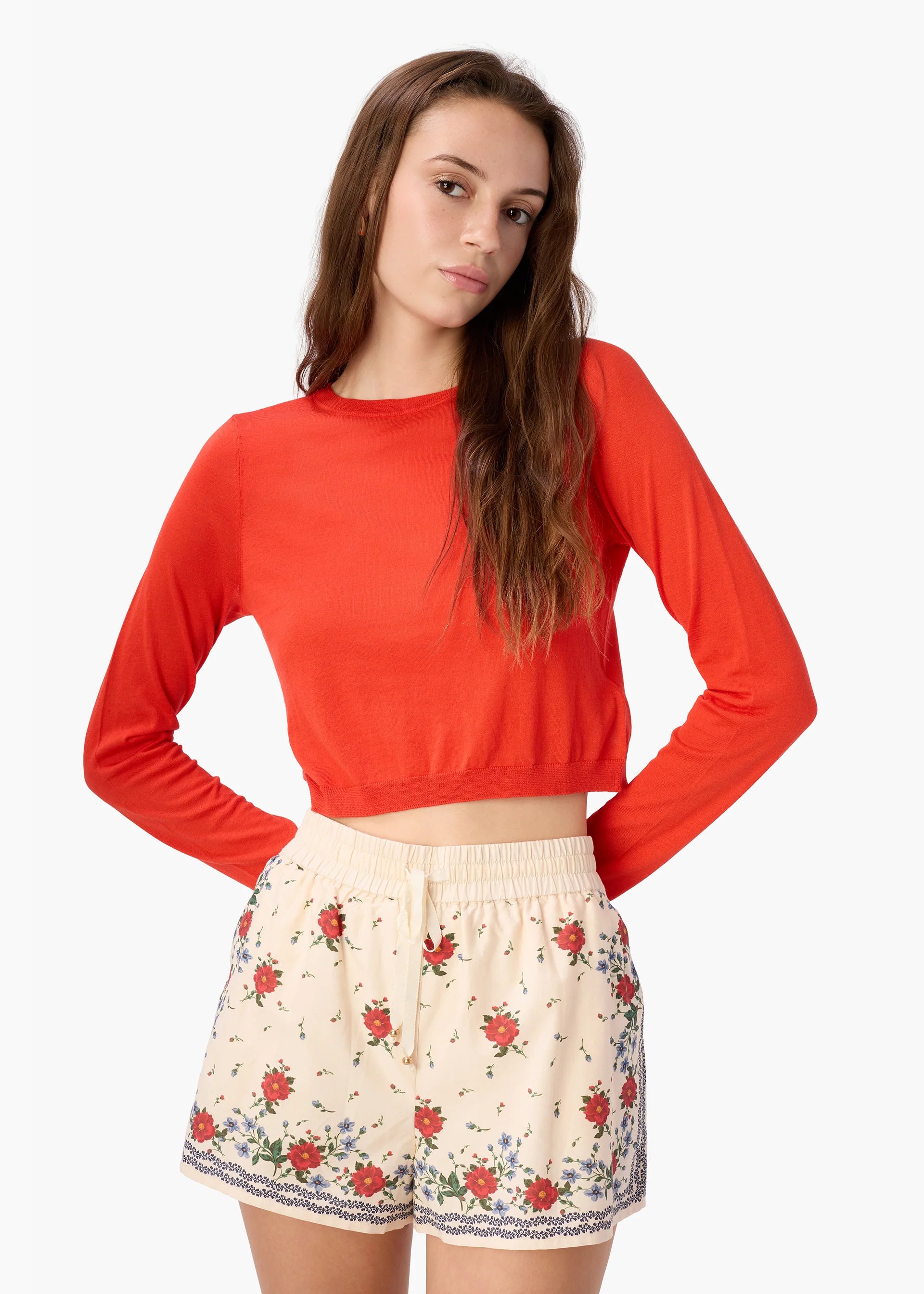 Jaye Cropped Knit Top Goji close up front
