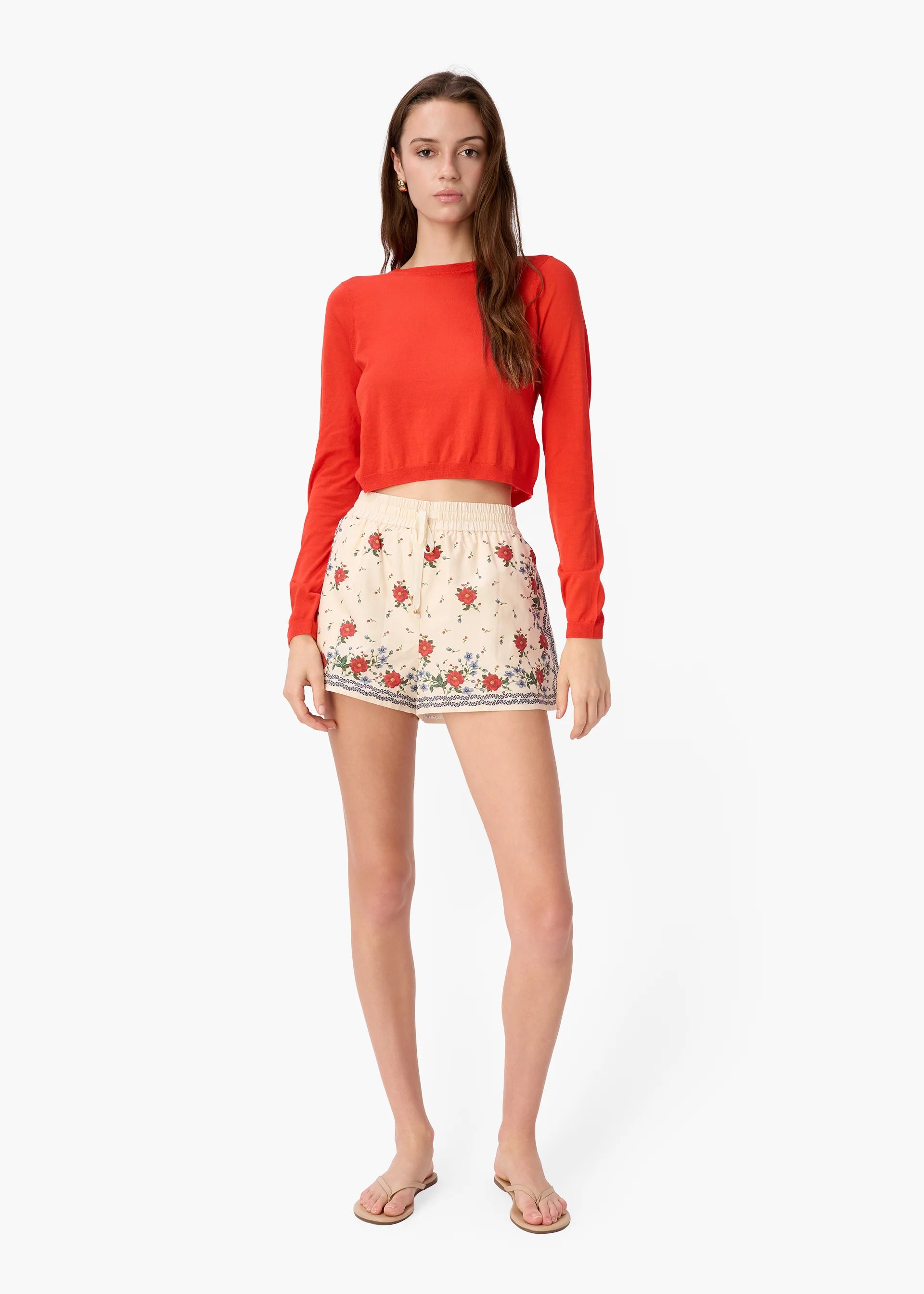 Jaye Cropped Knit Top Goji full body front