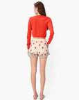 Jaye Cropped Knit Top Goji and Oslo Silk Cotton Short Heirloom Bandana full body back